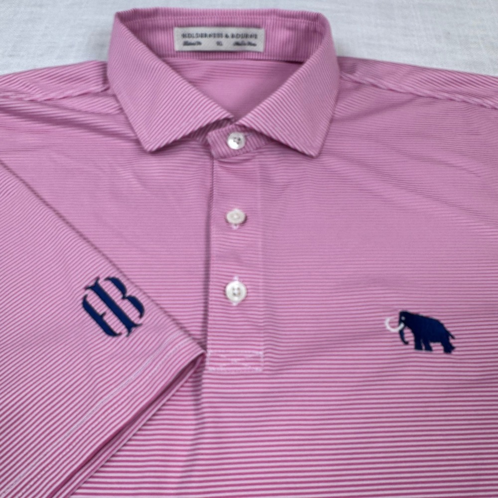 Holderness & Bourne Golf Norman Polo Shirt Men XL Tailor Fit Pink Stripe Mammoth